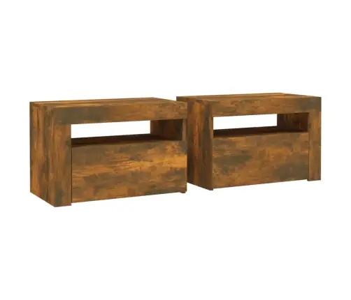 Öökapid Led-Tuledega 2 Tk, Suitsutatud Tamm, 60X35X40 Cm