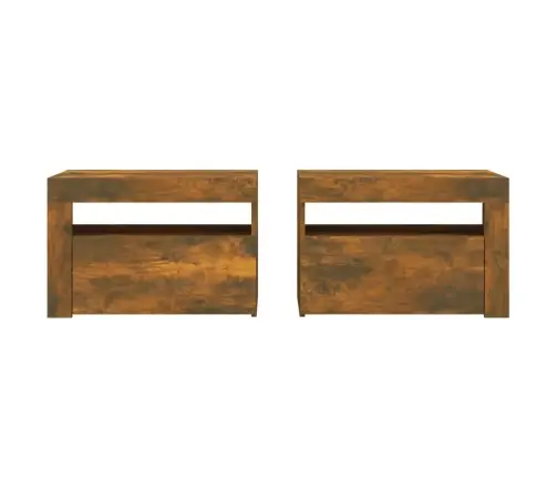 Öökapid Led-Tuledega 2 Tk, Suitsutatud Tamm, 60X35X40 Cm