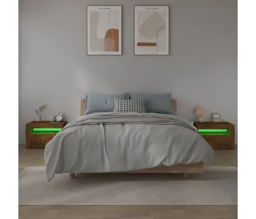 Öökapid Led-Tuledega 2 Tk, Suitsutatud Tamm, 60X35X40 Cm