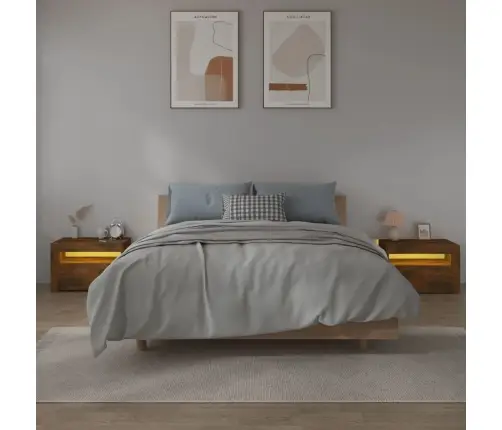 Öökapid Led-Tuledega 2 Tk, Suitsutatud Tamm, 60X35X40 Cm