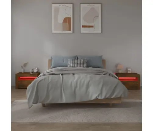 Öökapid Led-Tuledega 2 Tk, Suitsutatud Tamm, 60X35X40 Cm