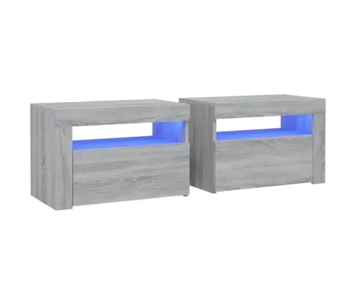 Naktinės Spintelės Su Led, 2Vnt., Pilkos Ąžuolo, 60X35X40Cm Naktinės Spintelės Su Led, 2Vnt., Pilkos Ąžuolo, 60X35X40Cm
