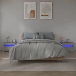 Naktinės Spintelės Su Led, 2Vnt., Pilkos Ąžuolo, 60X35X40Cm