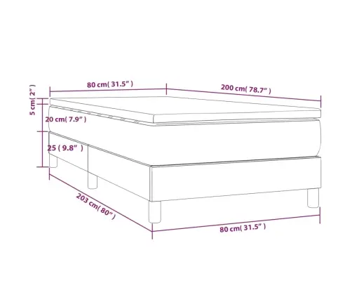 Atsperu Gultas Rāmis Ar Matraci, Krēmkrāsas, 80X200 Cm, Audums Vidaxl