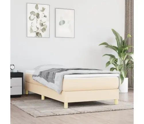 Lova Su Spyruoklėmis Ir Čiužiniu, Kreminė, 100X200cm Audinys