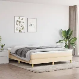 Lova Su Spyruoklėmis Ir Čiužiniu, Kreminė, 180X200 cm Audinys