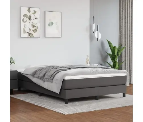 Atsperu Gulta Ar Matraci, Pelēka, 140X190 Cm, Mākslīgā Āda Vidaxl