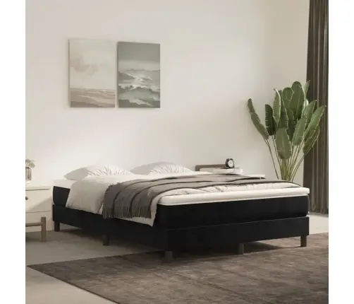 Lova Su Spyruoklėmis Ir Čiužiniu, Juoda, 140X200 cm Aksomas