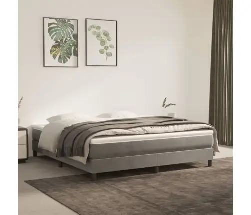 Lova Su Spyruoklėmis Ir Čiužiniu, Pilka, 160X200 cm Aksomas