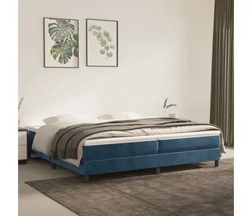 Lova Su Spyruoklėmis Ir Čiužiniu, Mėlyna, 200X200 cm Aksomas