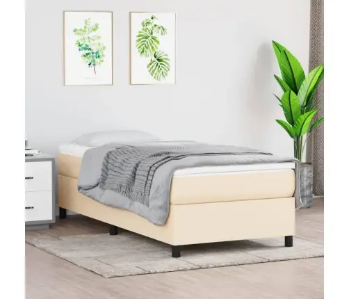 Atsperu Gultas Rāmis Ar Matraci, Krēmkrāsas, 100X200 Cm, Audums Vidaxl