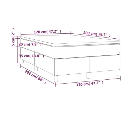 Atsperu Gultas Rāmis Ar Matraci, Krēmkrāsas, 120X200 Cm, Audums Vidaxl