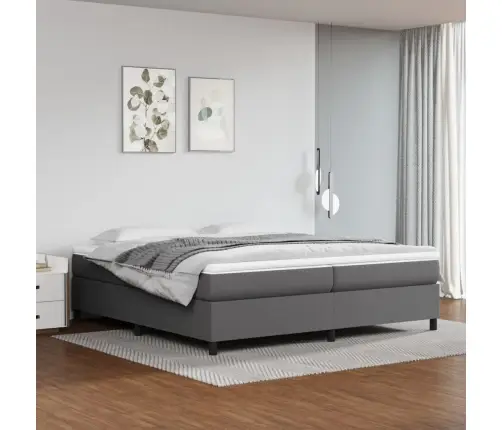 Lova Su Spyruoklėmis Ir Čiužiniu, Pilka, 200X200Cm Dirbtinė Oda