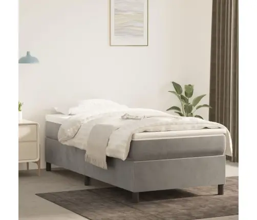 Lova Su Spyruoklėmis Ir Čiužiniu, Pilka, 80X200cm Aksomas