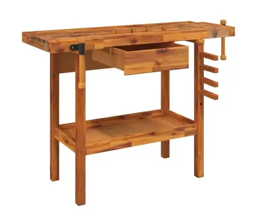 Töölaud Sahtli Ja Kruustangidega 124 X 52 X 83 cm Täispuidust Akaatsia