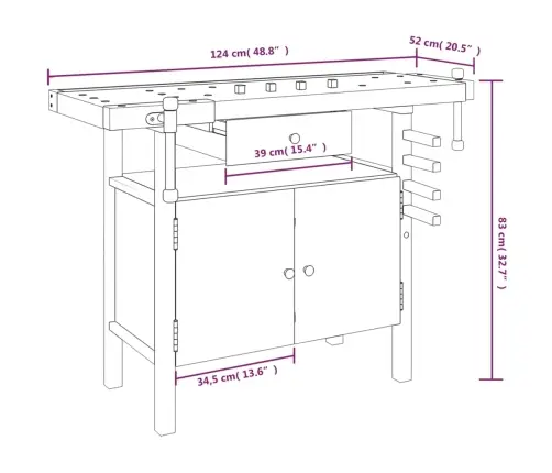 Darbastalis Su Stalčiumi Ir Spaustuvais, 124X52X83cm Akacijos Masyvas