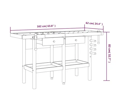 Darbastalis Su Stalčiais Ir Spaustukais, 162X62X83cm Akacija