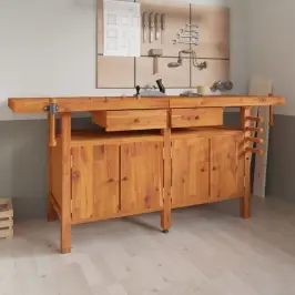 Darbagalds Ar Atvilktnēm Un Skrūvspīlēm, 192X62X83, Akācija Vidaxl