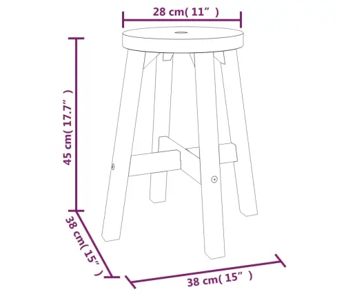 Taburete, 38X38X45 Cm, Apaļa, Akācijas Masīvkoks Vidaxl