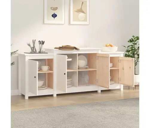 Šoninė Spintelė, Balta, 164X37X68cm Pušies Medienos Masyvas Šoninė Spintelė, Balta, 164X37X68cm Pušies Medienos Masyvas