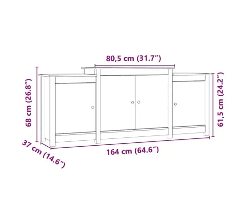 Kumode, Medus Brūna, 164X37X68 Cm, Priedes Masīvkoks Vidaxl