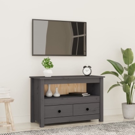 Tv Skapītis, Pelēks, 79X35X52 Cm, Priedes Masīvkoks Vidaxl