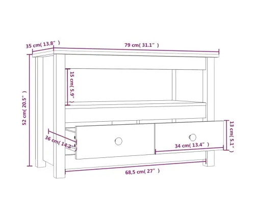 Tv Skapītis, Melns, 79X35X52 Cm, Priedes Masīvkoks Vidaxl