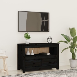 Televizoriaus Spintelė, Juoda, 79X35X52cm Pušies Masyvas