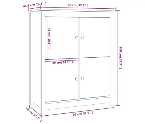 Šoninė Spintelė, Juoda, 83X41,5X100cm Pušies Medienos Masyvas