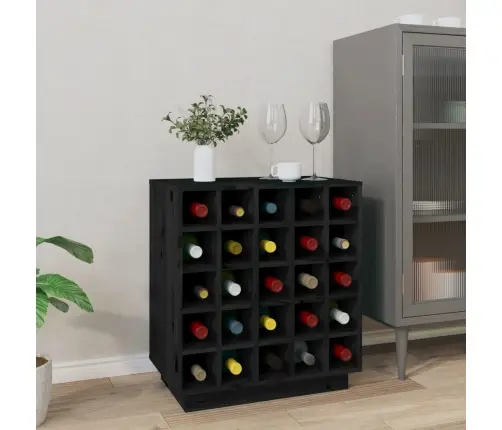 Vīna Pudeļu Plaukts, Melns, 55,5X34X61 Cm, Priedes Masīvkoks Vidaxl