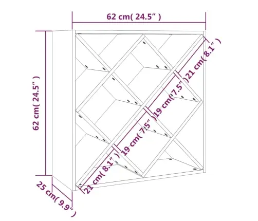 Vīna Pudeļu Plaukts, 62X25X62 Cm, Priedes Masīvkoks Vidaxl