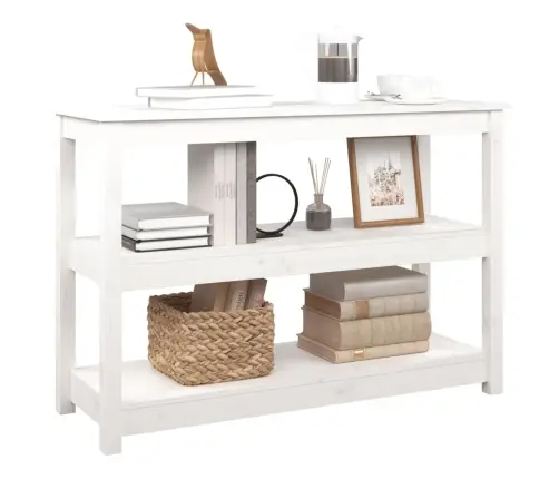 Konsolinis Staliukas, Baltas, 110X40X74cm Pušies Masyvas