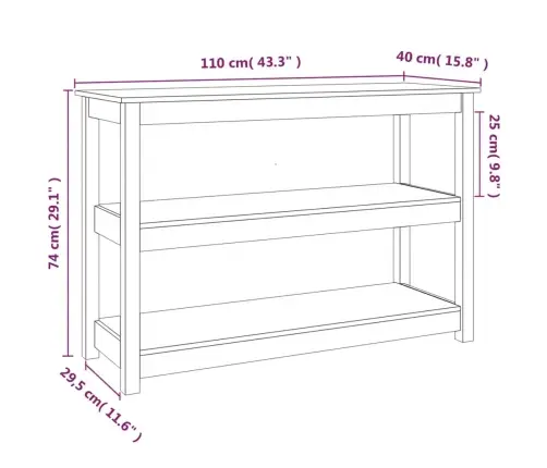 Konsolinis Staliukas, Baltas, 110X40X74cm Pušies Masyvas