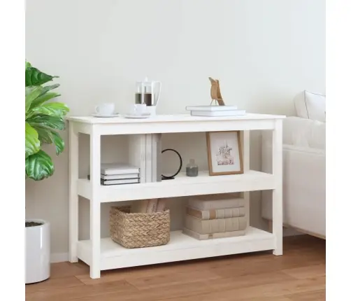 Konsolinis Staliukas, Baltas, 110X40X74cm Pušies Masyvas