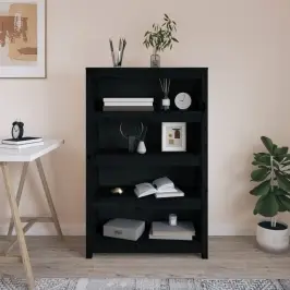 Grāmatu Plaukts, Melns, 80X35X126 Cm, Priedes Masīvkoks Vidaxl