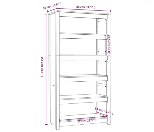 Grāmatu Plaukts, Medus Brūns, 80X35X154 Cm, Priedes Masīvkoks Vidaxl