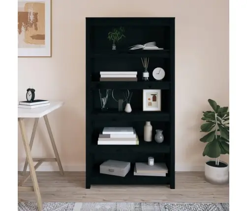 Spintelė Knygoms, Juoda, 80X35X154cm Pušies Medienos Masyvas Spintelė Knygoms, Juoda, 80X35X154cm Pušies Medienos Masyvas