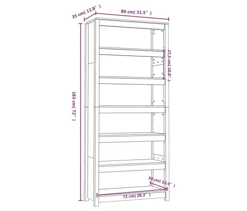 Spintelė Knygoms, 80X35X183cm Pušies Medienos Masyvas