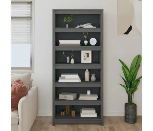 Grāmatu Plaukts, Pelēks, 80X35X183 Cm, Priedes Masīvkoks Vidaxl