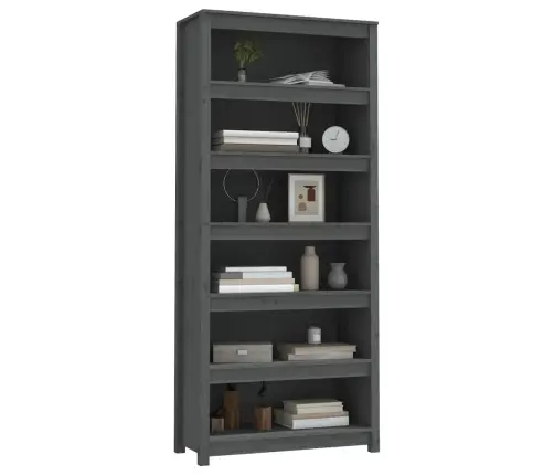 Grāmatu Plaukts, Pelēks, 80X35X183 Cm, Priedes Masīvkoks Vidaxl