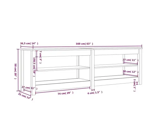 Apavu Plaukts/Sols, Balts, 160X36,5X50 Cm, Priedes Masīvkoks Vidaxl