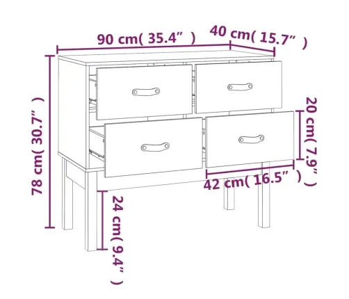 Konsoles Skapītis, Pelēks, 90X40X78 Cm, Priedes Masīvkoks Vidaxl