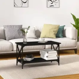 Kafijas Galdiņš, Melns, 80X45X45 Cm, Inženierijas Koks, Dzelzs Vidaxl