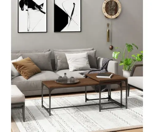 Kafijas Galdiņi, 2 Gab., Brūna Ozolkoka, Inženierijas Koks Vidaxl