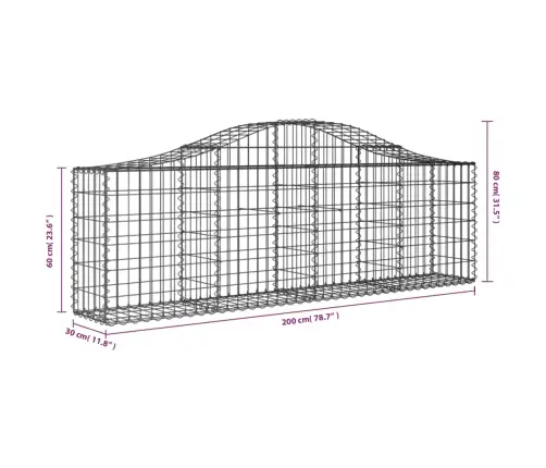 Arkveida Gabiona Grozi, 4 Gb., 200X30X60/80 Cm, Cinkota Dzelzs Vidaxl