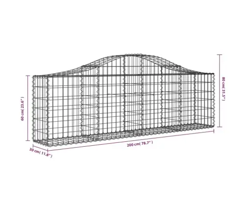 Išlenkti Gabiono Krepšiai, 30Vnt., 200X30X60/80cm Geležis