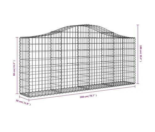 Arkveida Gabiona Grozi, 11 Gb., 200X30X80/100Cm, Cinkota Dzelzs Vidaxl
