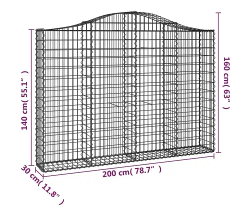 Išlenkti Gabiono Krepšiai, 5Vnt., 200X30X140/160cm Geležis