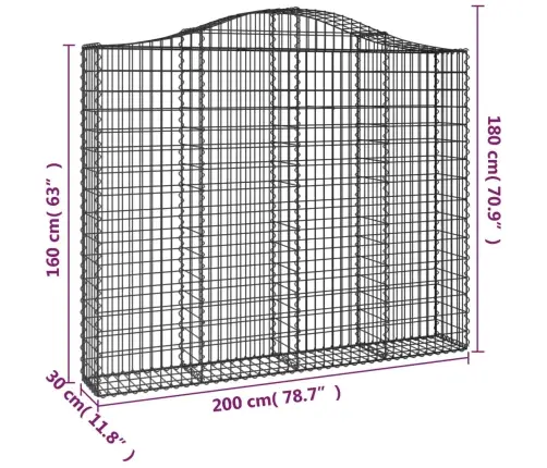 Arkveida Gabiona Grozi, 4 Gb., 200X30X160/180Cm, Cinkota Dzelzs Vidaxl