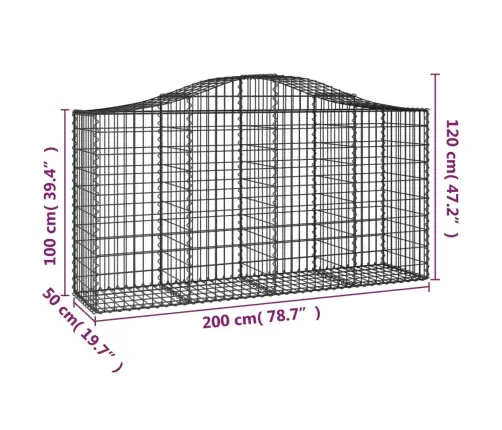 Arkveida Gabiona Grozi, 14Gb., 200X50X100/120Cm, Cinkota Dzelzs Vidaxl